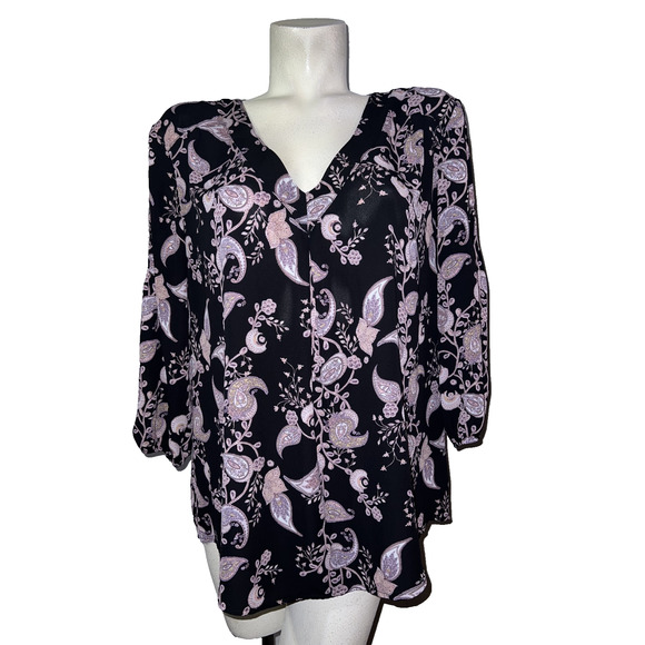 Soho New York & Company Jeans Top Women's Sz XL Floral Print Long Sleeve Blouse - Picture 1 of 6